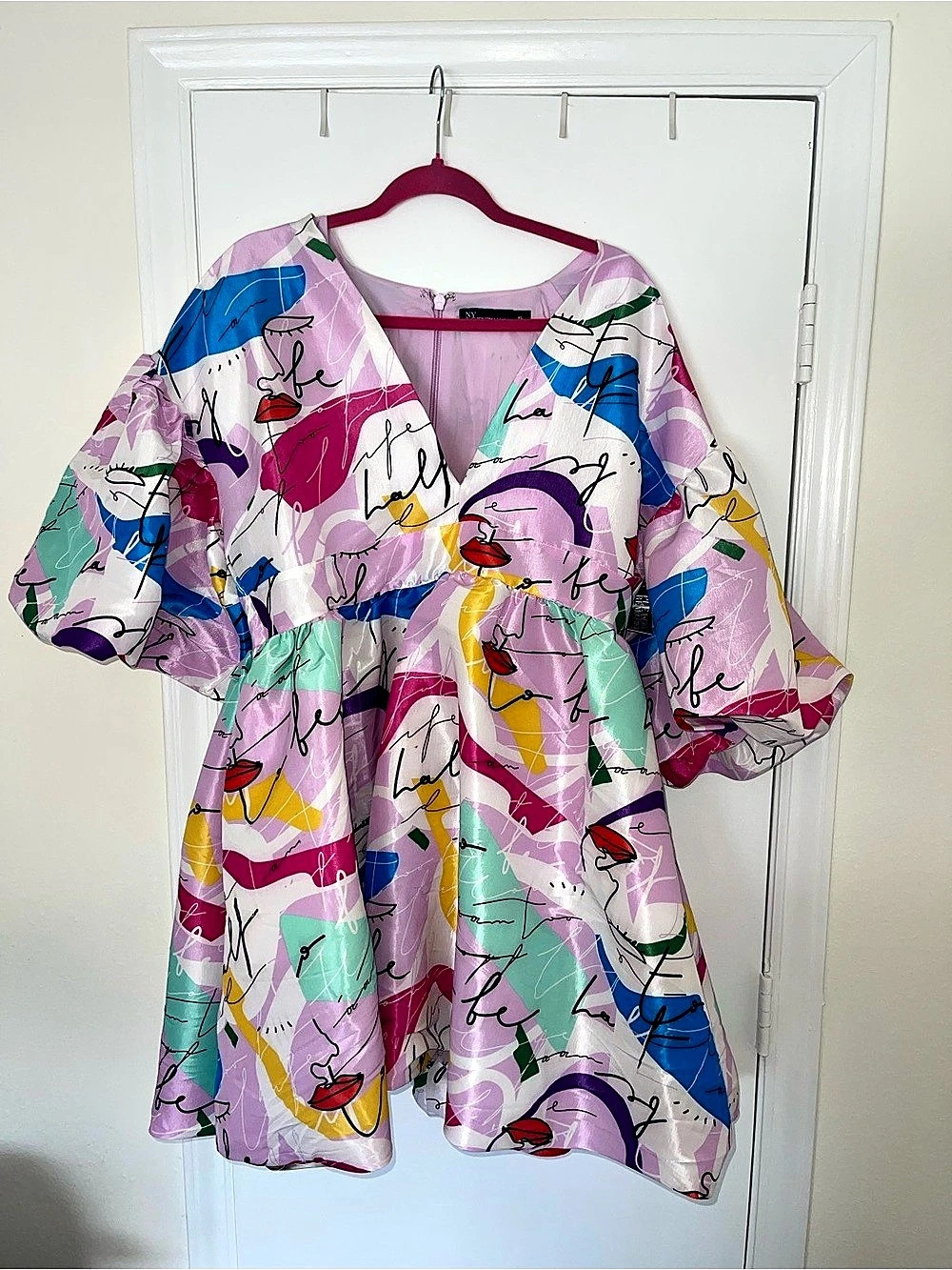 NY&C Abstract Print Bubble Dress Pink & Blue Size XL NWT
